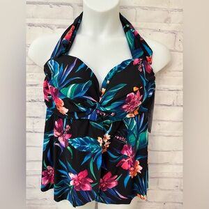 Trimshaper Plus Size 20W Black Blue Pink Floral Halter  Slimming Tankini Top New